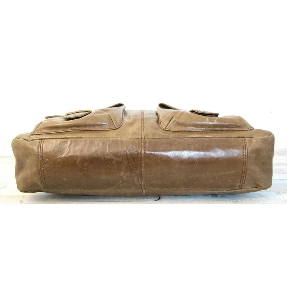 ROOMY Nino Bossi TAN BROWN GENUINE LEATHER ZIP TOP SHOULDER BAG HANDBAG PURSE